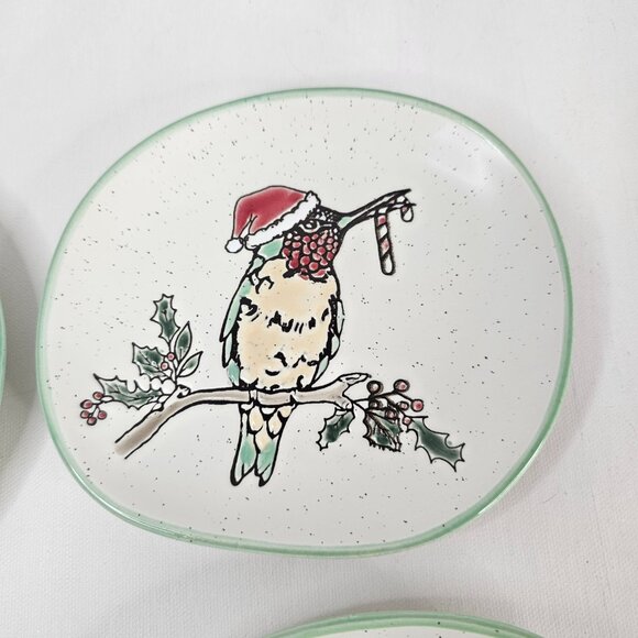 Eli + Ana Holiday Hummingbird 6 Inch Appy Plate Appetizer Ceramic Lot of 4 - Picture 4 of 11